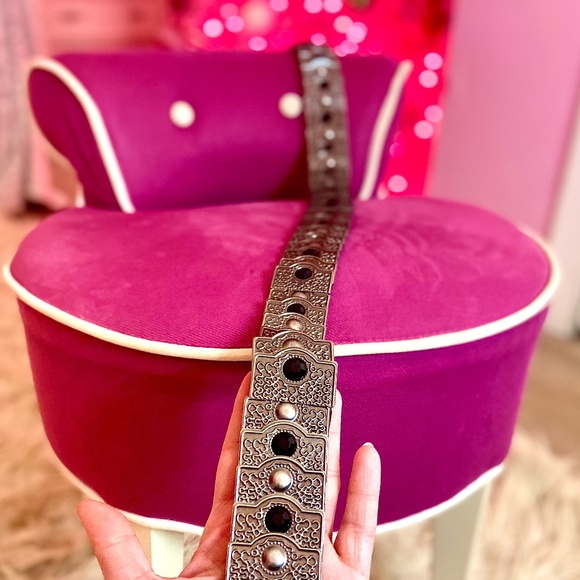 Vintage 90s Southwestern Antique-Nickel Plated Elastic Belt Women’s Med/Large - Picture 3 of 3